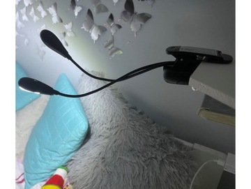 PODWÓJNA LAMPKA DIODY LED USB Z KLIPSEM DO CZYTANIA PRACY BEZPRZEWODOWA