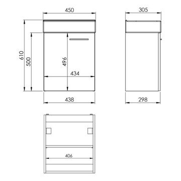 Миниатюрный гарнитур, белый шкаф, белый умывальник 45 см.