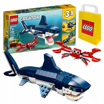 LEGO Creator 31088 Sea Creatures SHARK 3in1 Подарочная сумка с крабами и рыбками