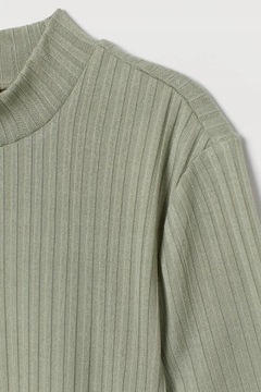 H&M top zielony khaki stójka golf półgolf prążki podkoszulek prążkowany y2k