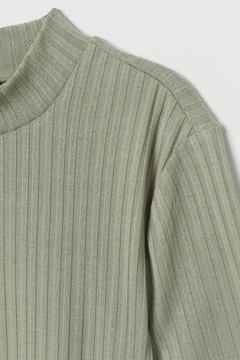 H&M top zielony khaki stójka golf półgolf prążki prążkowany miętowy paski S