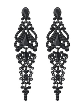 Kolczyki metalowe długie czarne cyrkonie kryształki eleganckie