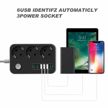 УДЛИНИТЕЛЬ ПИТАНИЯ 3 РАЗЪЕМА + 6 USB