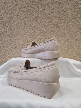 ТУФЛИ, БЕЖЕВЫЕ МОКАСИНЫ, МАТОВАЯ ЭКО КОЖА, GOODIN, размер 40