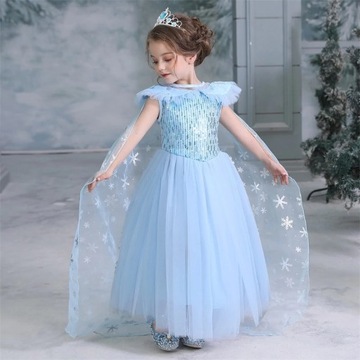 ПЛАТЬЕ ЭЛЬЗЫ FROZEN 2 КОСТЮМ ЭЛЬЗЫ НА БАЛ КАРНАВАЛЬНЫЙ ПАРИК 140/146