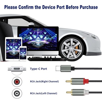 Аудиокабель USB C — RCA для DVD, усилителя, динамика, автомобильной стереосистемы 1 м