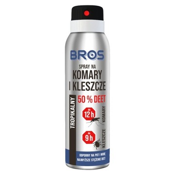 BROS SPRAY NA KOMARY KLESZCZE TROPIKALNY 50%DEET 180ML ODPORNY NA POT WODĘ