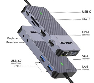 Док-концентратор USB-C DisplayLink Macbook M1 M2 для подключения 2 мониторов