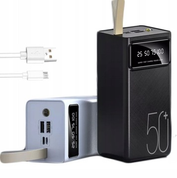 DUŻY POWERBANK POWER BANK 50000mAh 2xUSB USB-C MOCNY z LATARKĄ Z UCHWYTEM