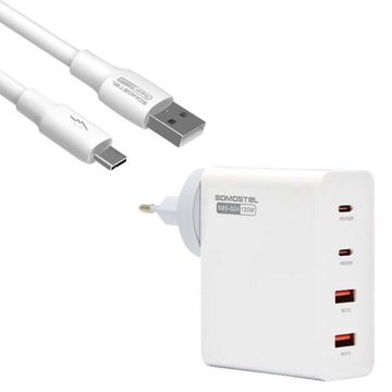 ZESTAW ŁADOWARKA SIECIOWA 130W 2xUSB-C + 2xUSB 100W + KABEL USB Typ-C 6A