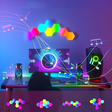 СВЕТОДИОДНЫЕ МОДУЛЬНЫЕ СЕНСОРНЫЕ НАСТЕННЫЕ СВЕТИЛЬНИКИ 10 ШТ. RGB ПРИЛОЖЕНИЕ ДИСТАНЦИОННОЕ УПРАВЛЕНИЕ