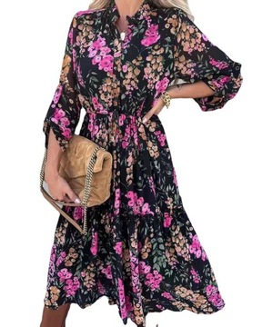 Sukienka na co dzień jesienna damska tunika kwiaty boho maxi Sukienki boho
