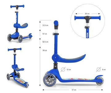 Milly Mally Scooter Fuzzy hulajnoga 24m+ jeździk 18m+ Blue niebieski