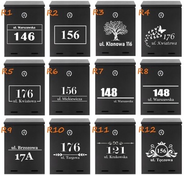 SKRZYNKA NA LISTY POCZTOWA Z NUMEREM DOMU ADRESEM NAPIS RAL CZARNY MATOWY