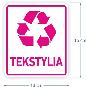 Naklejka nalepka na kosz pojemnik TEKSTYLIA ubrania odzież tekstylna 15cm