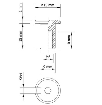 10 плоских гайок Ericson M6 x 15, белая оцинковка