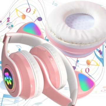Bluetooth-наушники для детей БЕСПРОВОДНЫЕ кошачьи уши розового цвета с подсветкой