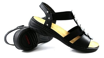 RIEKER 64580 sandały czarne skóra -Komfort- R.37