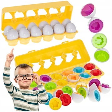 JAJKA DOPASUJ KSZTAŁY UKŁADANKA MONTESSORI EDUKACYJNA SORTER PUZZLE 12SZT.