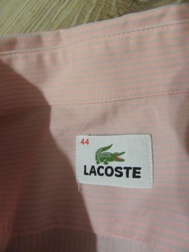 LACOSTE koszula męska różowa w szare paski logowana 44 / XL