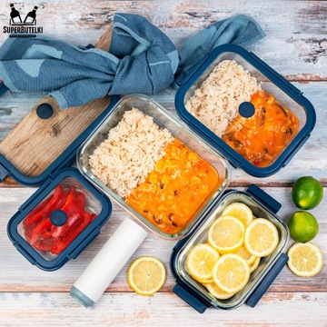 4 SZT POJEMNIKI PRÓŻNIOWE NA ŻYWNOŚĆ SZKLANY ZE SZKLANĄ POKRYWKĄ ZESTAW 4x