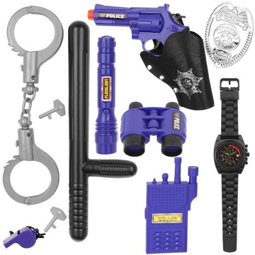 LT364 ZESTAW MAŁEGO POLICJANTA STRÓJ POLICJANT PISTOLET KAJDANKI ODZNAKA