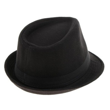 Retro ciepły, wełniany filcowy męski kapelusz gangsterski Trilby Fedora z wąskim rondem, czarny