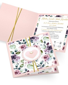 Zaproszenie ślubne K4 personalizowane z kopertą Purple Rose Pink