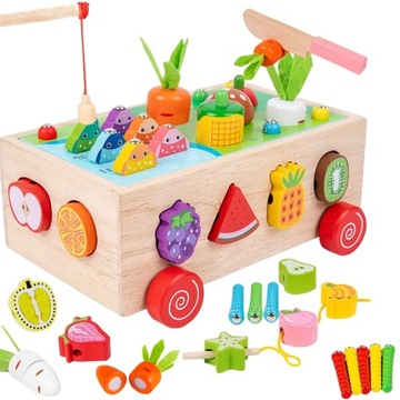 MONTESSORI TRENING MÓZGU PUZZLE RYBKI OWOC 7W1