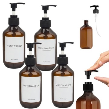 DOZOWNIK POJEMNIKI z POMPKĄ NA SZAMPON 300ml 4szt