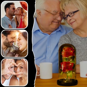 WIECZNA RÓŻA W SZKLE ŚWIECĄCA LED PREZENT DLA NIEJ NA DZIEŃ KOBIET MAMY