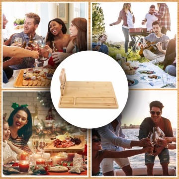 СЕРВИРОВОЧНАЯ ДОСКА ДЛЯ ПОДАЧИ СЫРОВ ХОЛОДНЫХ МЯСНЫХ ЗАКУСОК С НОЖАМИ БАМБУК