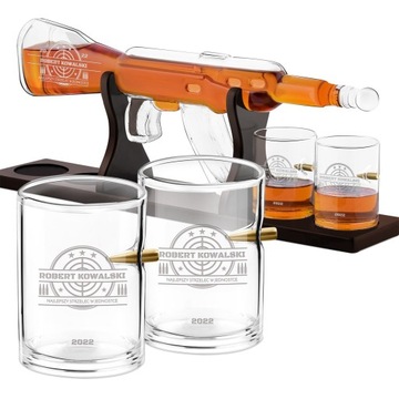 Zestaw do Whisky Karafka Karabin 4 Szklanki Grawer Prezent dla Faceta