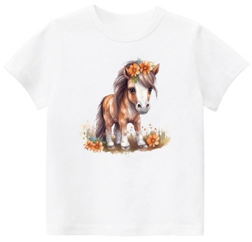 Koszulka z koniem T-shirt dziewczęcy Konie do przedszkola szkoły r. 152