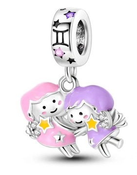 Bliźnięta Znak zodiaku Charms Zawieszka srebro 925