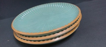 3 x stare ceramiczne ryflowane talerze design