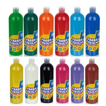 12 BUTELEK FARBA PLAKATOWA 500 ML 12 kolorów ASTRA