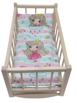 KOŁYSKA DLA LALEK DREWNIANA DLA LALKI +POŚCIEL 3EL