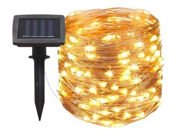 ŁAŃCUCH ŚWIETLNY SOLARNY OGRODOWY LAMPKI ŻYŁKOWE 11,4m 100 LED KOLORY MIX