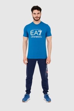 EA7 Niebieski męski t-shirt z dużym białym logo XL