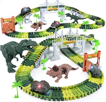 DUŻY ZESTAW TORY DINOZAURY ZABAWKI 213 EL PREZENT