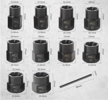 НАСАДКИ ДЛЯ ПОВРЕЖДЕННЫХ, ОБРАБОТАННЫХ, СЛОМАННЫХ БОЛТОВ, ГАЙОК 9-19 мм