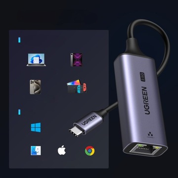 АДАПТЕР ВНЕШНЕЙ СЕТЕВОЙ КАРТЫ UGREEN USB-C К RJ45 LAN ETHERNET 2,5 ГБ/С