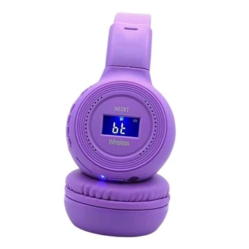 Bezprzewodowe słuchawki z wyświetlaczem LCD Radio FM Bluetooth do komputera Fioletowe