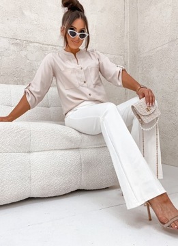 ЭЛЕГАНТНАЯ БЛУЗКА ЖЕНСКАЯ, СВОБОДНАЯ РУБАШКА, ДЕКОРАТИВНЫЕ ПУГОВИНЫ, ПОЛЬСКИЙ ПРОИЗВОДИТЕЛЬ, БЕЖЕВЫЙ S