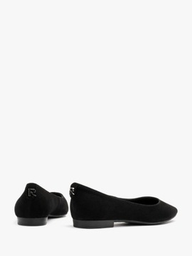 Baleriny skórzane damskie RYŁKO czarne buty klasyczne nosek w szpic welur
