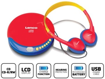 ПОРТАТИВНЫЙ CD-ПЛЕЕР LENCO ДЛЯ ДЕТЕЙ + ОГРАНИЧИТЕЛЬ ГРОМКОСТИ НАУШНИКОВ