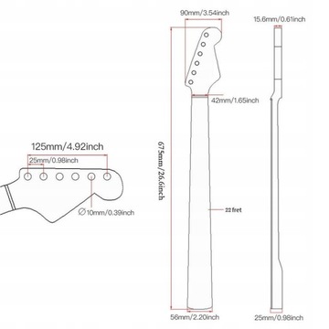 Гитарный гриф, 22 лада, гладкая древесина клена.