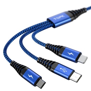 Kabel USB 3w1 DO IPHONE / MICRO USB / TYP-C QC3