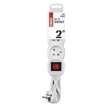 EMOS P1312 Przedłużacz z wyłącznikiem 3 gniazda 2m